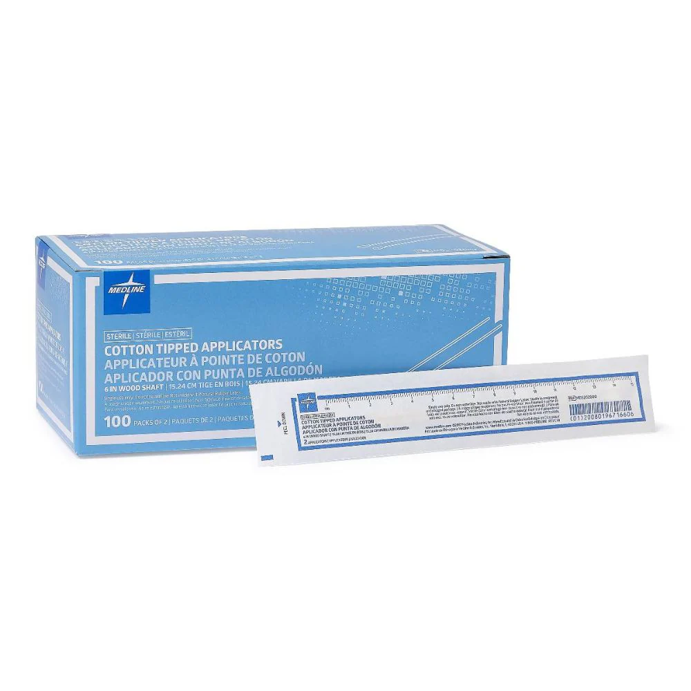 Medline Sterile Cotton-Tipped 6" Wood Applicator, Latex-free, MDS202000