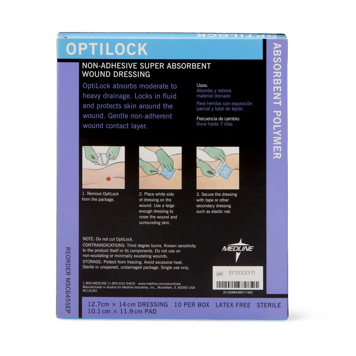 Medline OptiLock Non-Adhesive Super Absorbent Wound Dressing 5" x 5.5", Sterile, MSC6455EP - Image 2