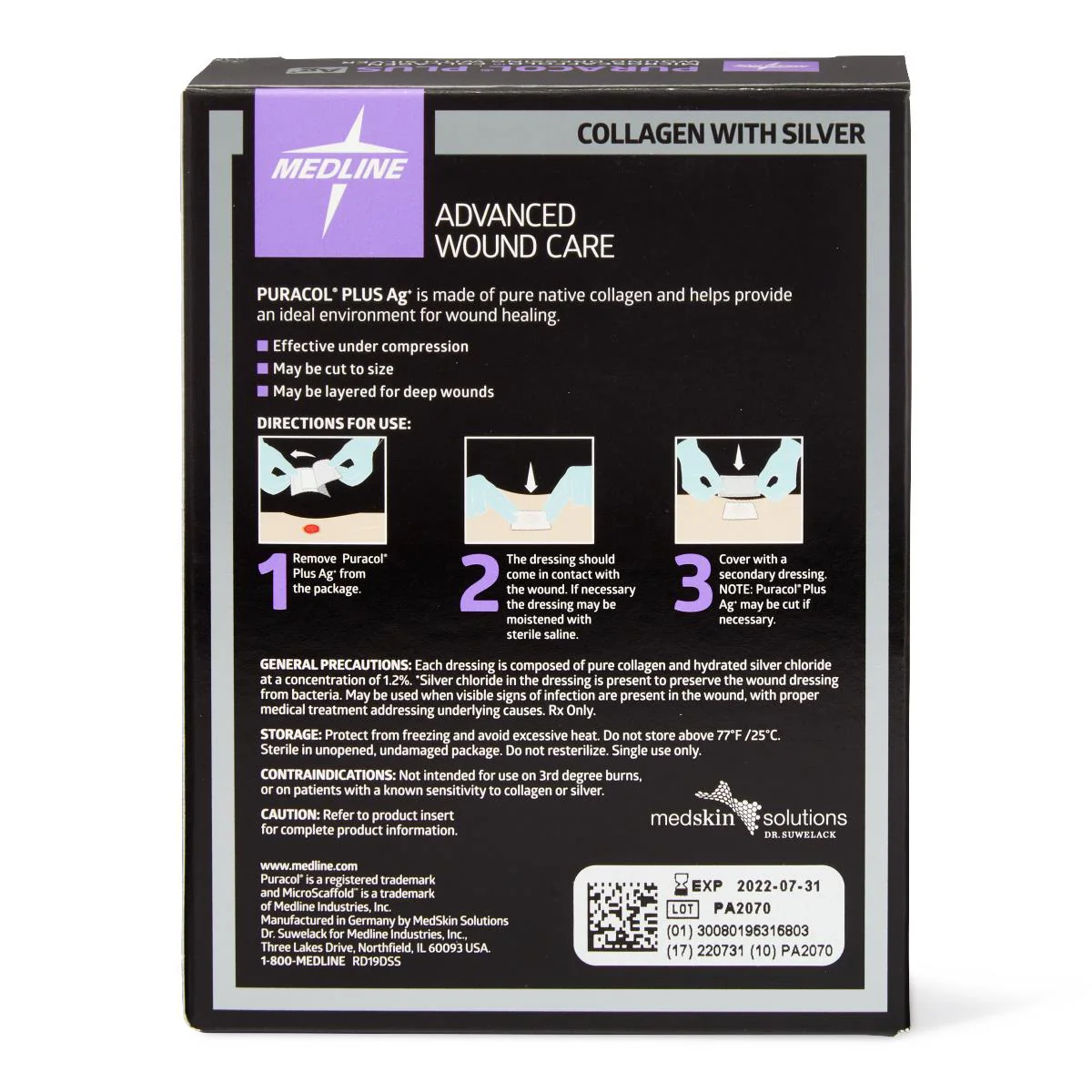 Medline Puracol Plus AG+ Collagen Wound Dressing with Antimicrobial Silver, 2 x 2.22 In. Sheet, in Educational Packaging, Sterile, Non-Adhesive, MSC8722EP - Image 2