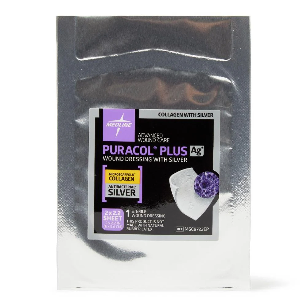 Medline Puracol Plus AG+ Collagen Wound Dressing with Antimicrobial Silver, 2 x 2.22 In. Sheet, in Educational Packaging, Sterile, Non-Adhesive, MSC8722EP - Image 3