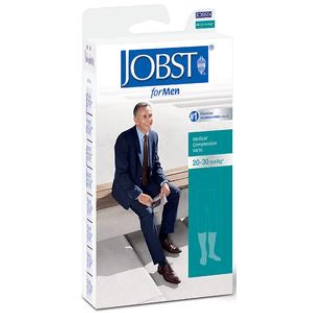 BSN Jobst For Men Knee-High Ribbed Firm Compression Socks,Closed Toe, Large, Khaki
