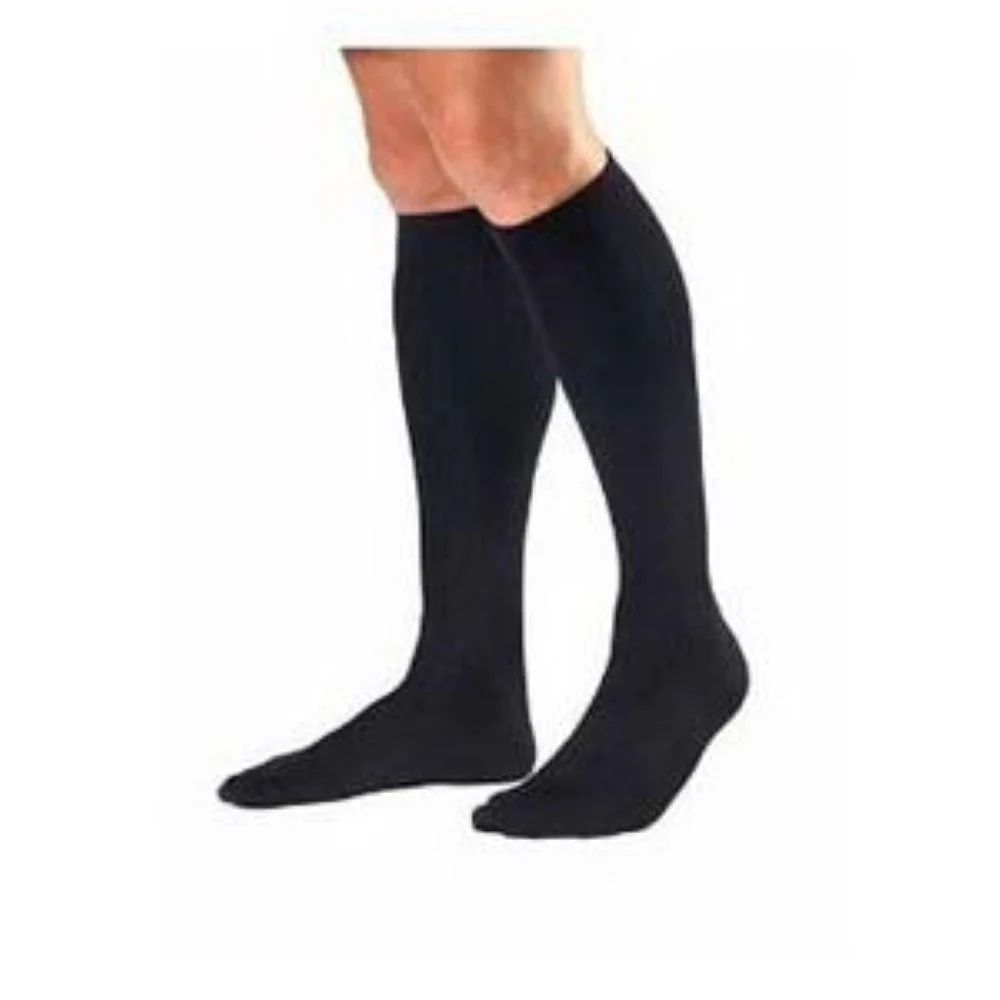 BSN Jobst For Men Knee-High Ribbed Extra Firm Compression Socks, Closed Toe, Large, Black