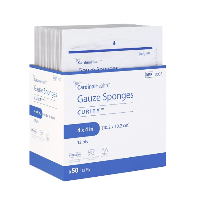 Cardinal Health Curity Sterile/Non-Sterile 100% Cotton Gauze Sponges, 2 in to 8 in, 8-Ply to 16-Ply